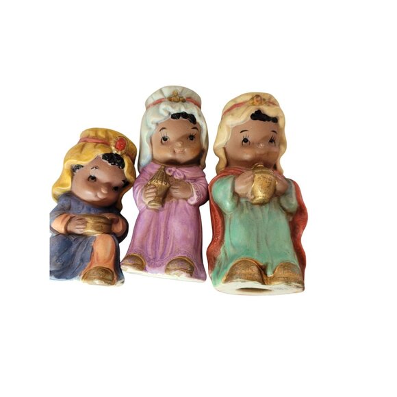 Vintage Miniature Nativity Wise Men Figurines Set Dark Skin Children - Picture 7 of 7